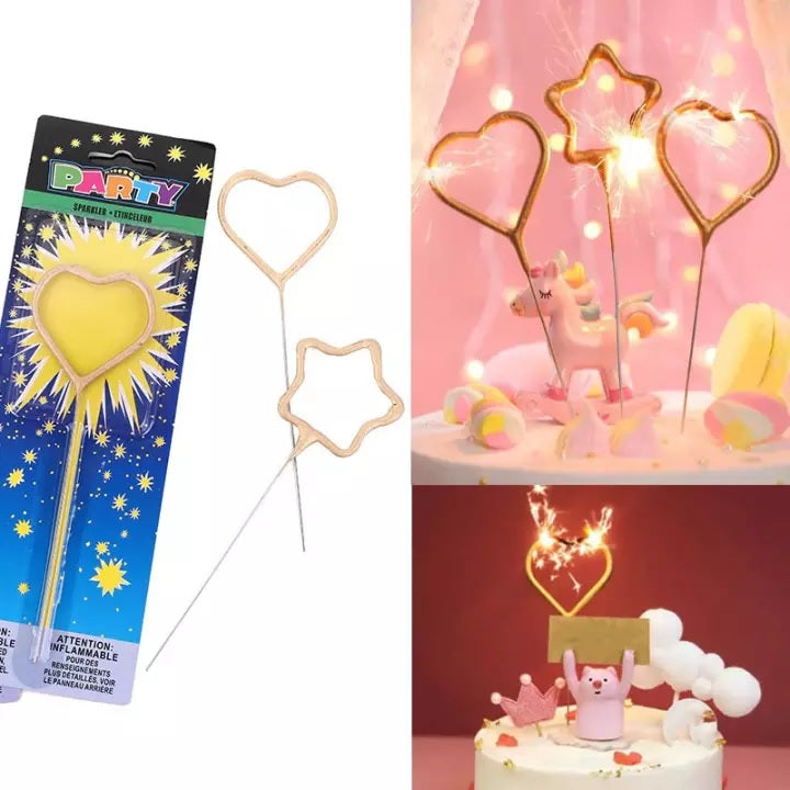 Star / Heart Shaped Sparkle Candle Birthday Party - 5cm