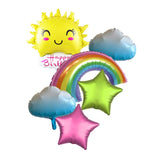 6pcs/Set Happy Birthday Sun with Cloud, Rainbow and Star Shaped foil balloon Set for Kid Birthday Party Decoration