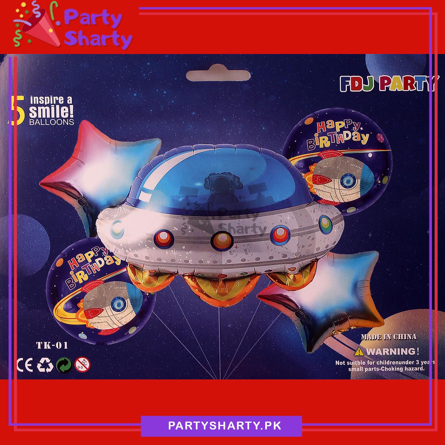 5pcs/set UFO Spaceship Shaped Theme Foil Balloons For Space Theme Birthday Party Decoration and Celebration