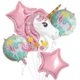 Unicorn Cartoon Foil Balloon Set - 5 Pieces For Birthday Party