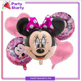 Minnie Mouse Cartoon Head Foil Balloon Set - 5 Pieces For Birthday Party