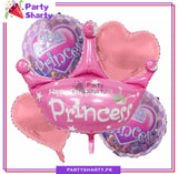 Prince / Princess Crown Shaped Foil Balloon Set - 5 Pieces For Birthday Party Decoration and Celebration