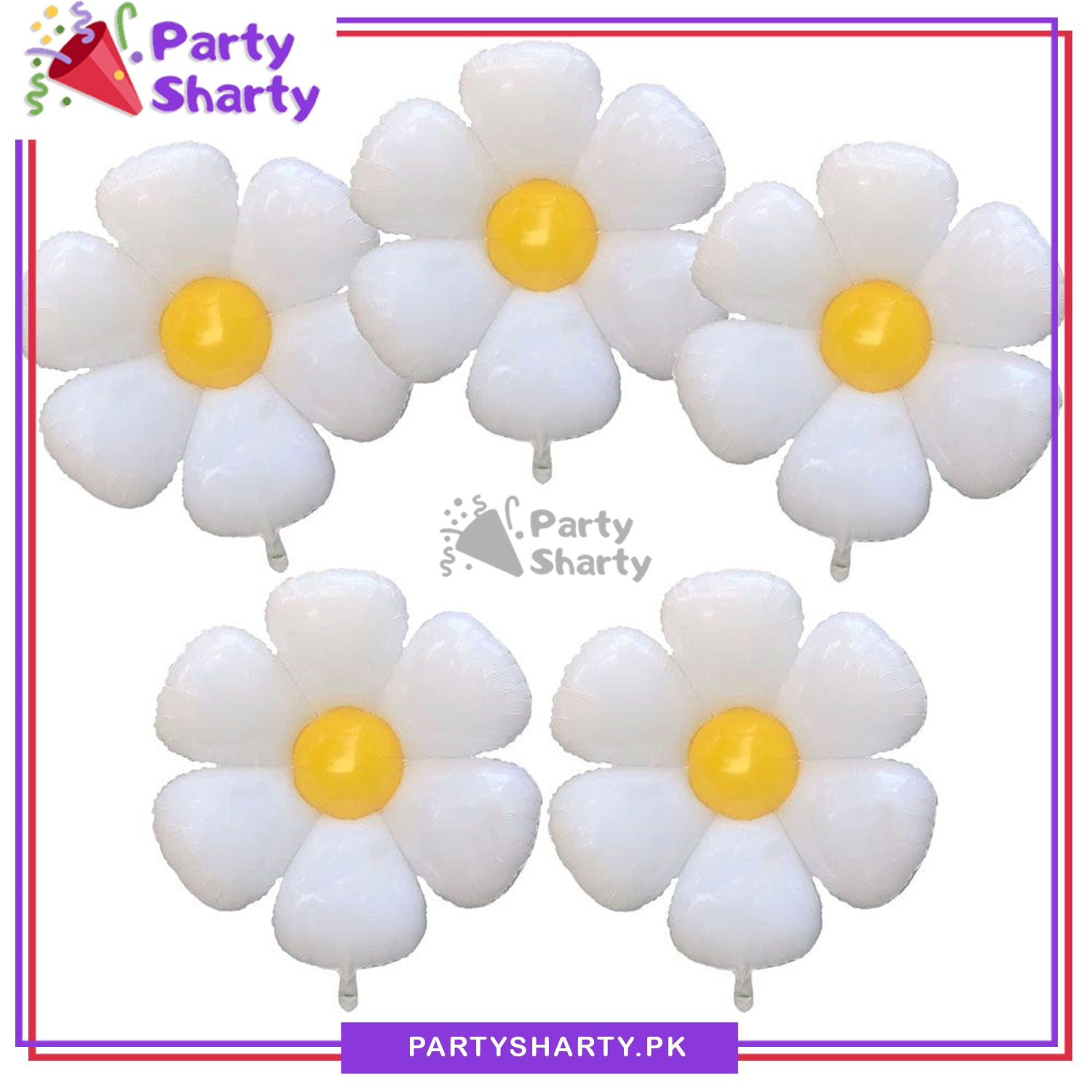5pcs/set White Daisy Flowers Foil Balloon Set For Theme Based Birthday Party Decoration And Celebration