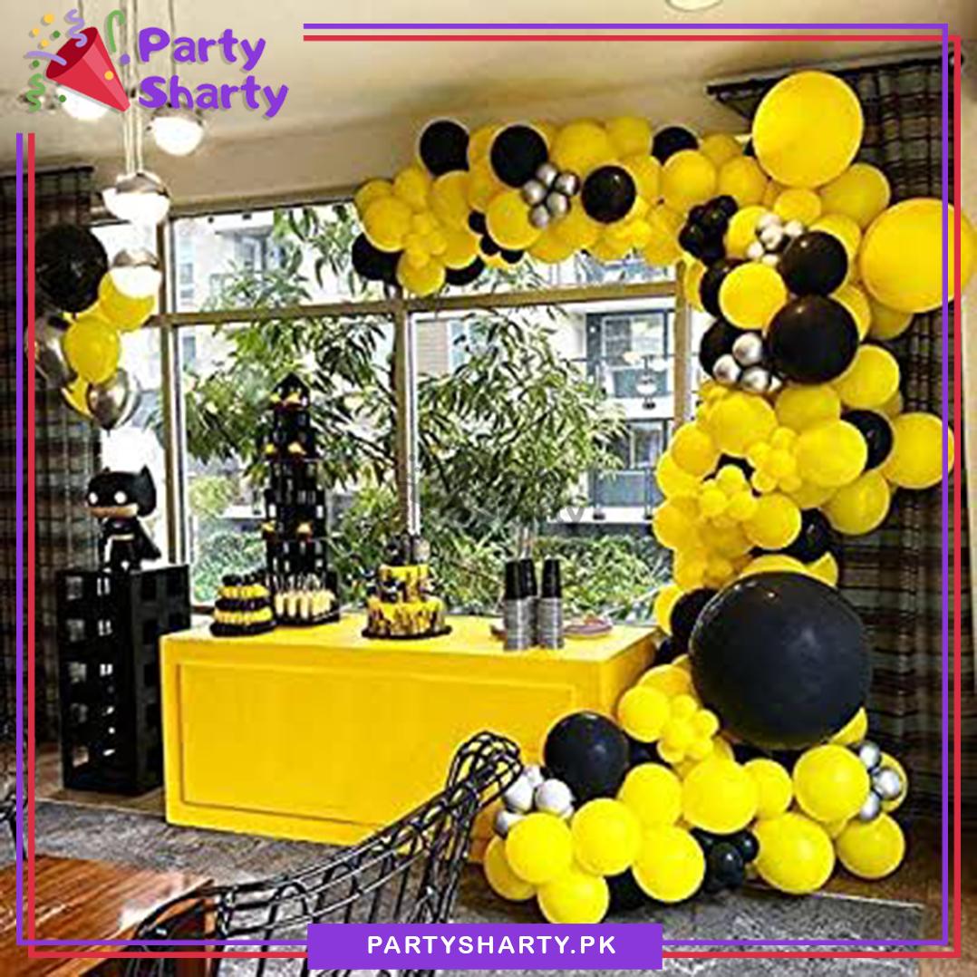103 pcs Yellow & Black Balloons Garland Arch Kit For Batman Theme Party Event Decoration