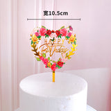 Happy Birthday Acrylic Cake Topper With Flower Design For Birthday Celebration and Decoration Supplies