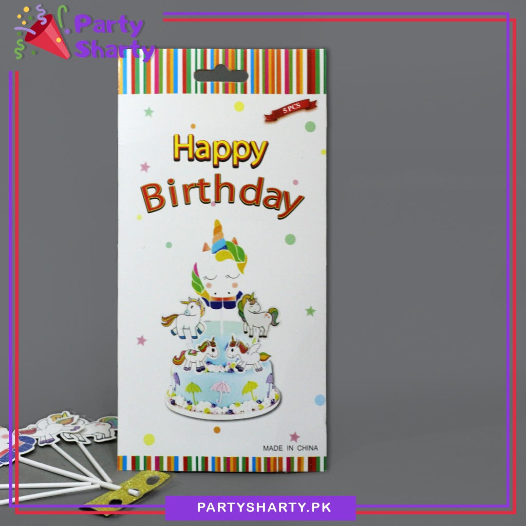 Unicorn Theme Cake Topper Set of 5 for Birthday Decoration and Celebration