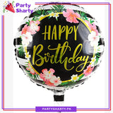 18inch Black Floral Design Happy Birthday Round Shaped Foil Balloon For Birthday Party Decoration and Celebration