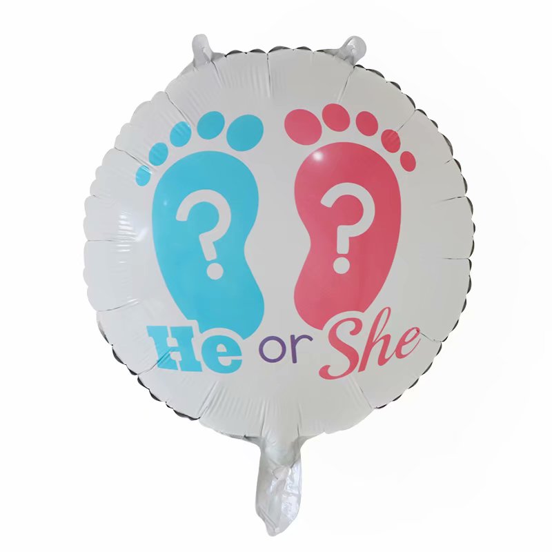 He or She Round Foil Balloon For Gender Reveal and Baby Shower Event and Decoration