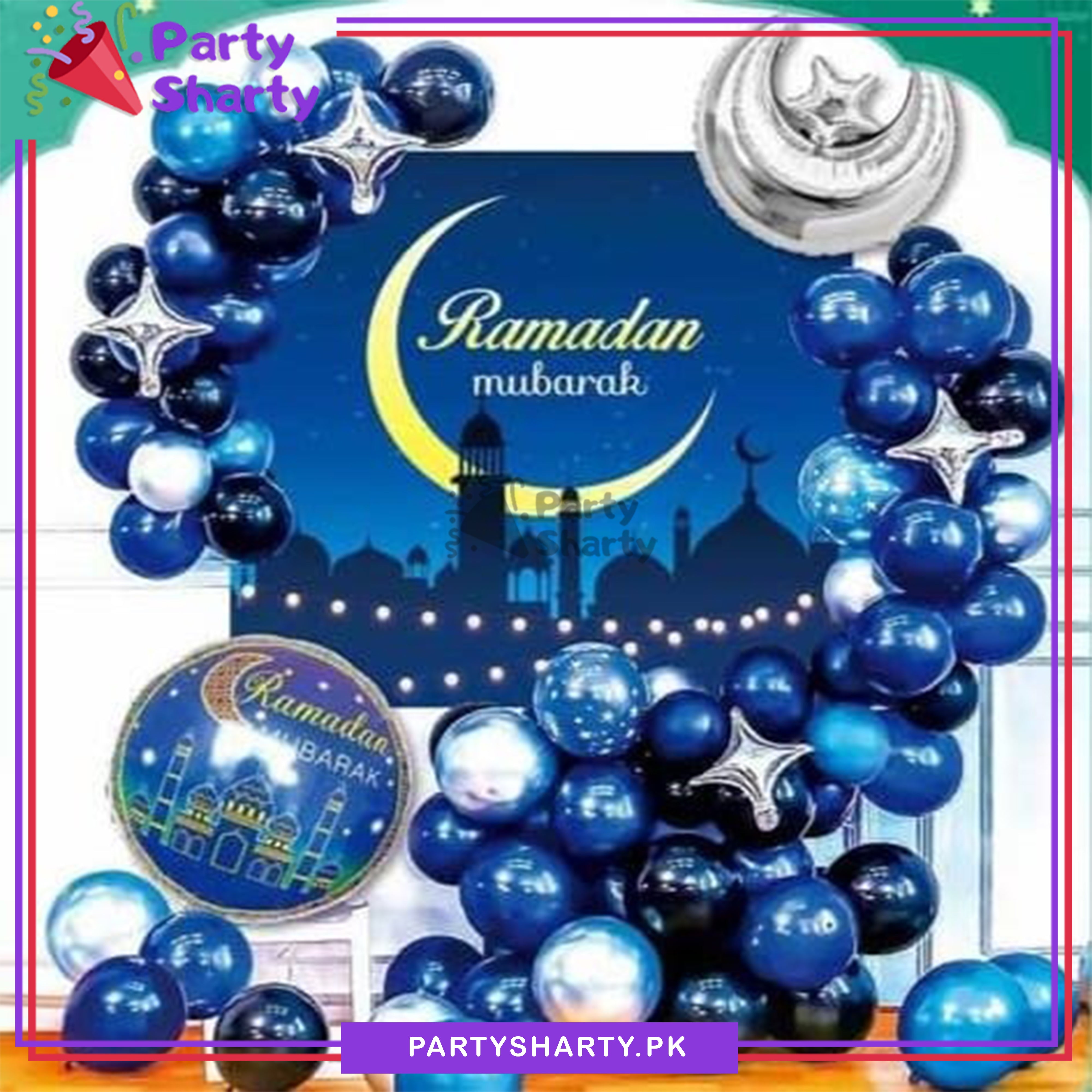Ramadan Mubarak Blue & Silver Theme Set for Ramadan Iftar Party Decoration and Celebration
