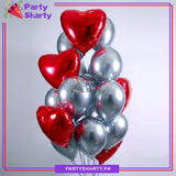 Red Heart Shaped Foil with Silver Metallic Balloons Set For Valentine, Anniversary, Wedding Celebration and Decoration